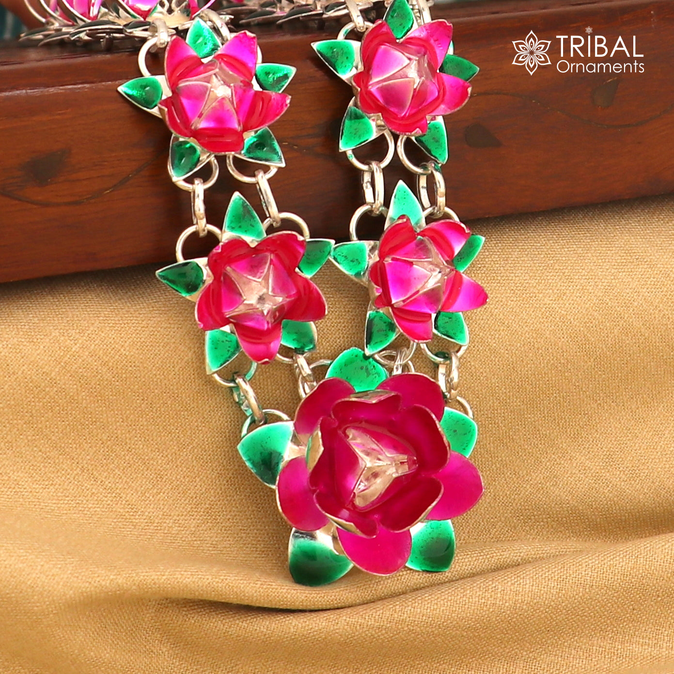 925 sterling silver lotus flower design necklace for idols or god statues a jewelry set763 - TRIBAL ORNAMENTS