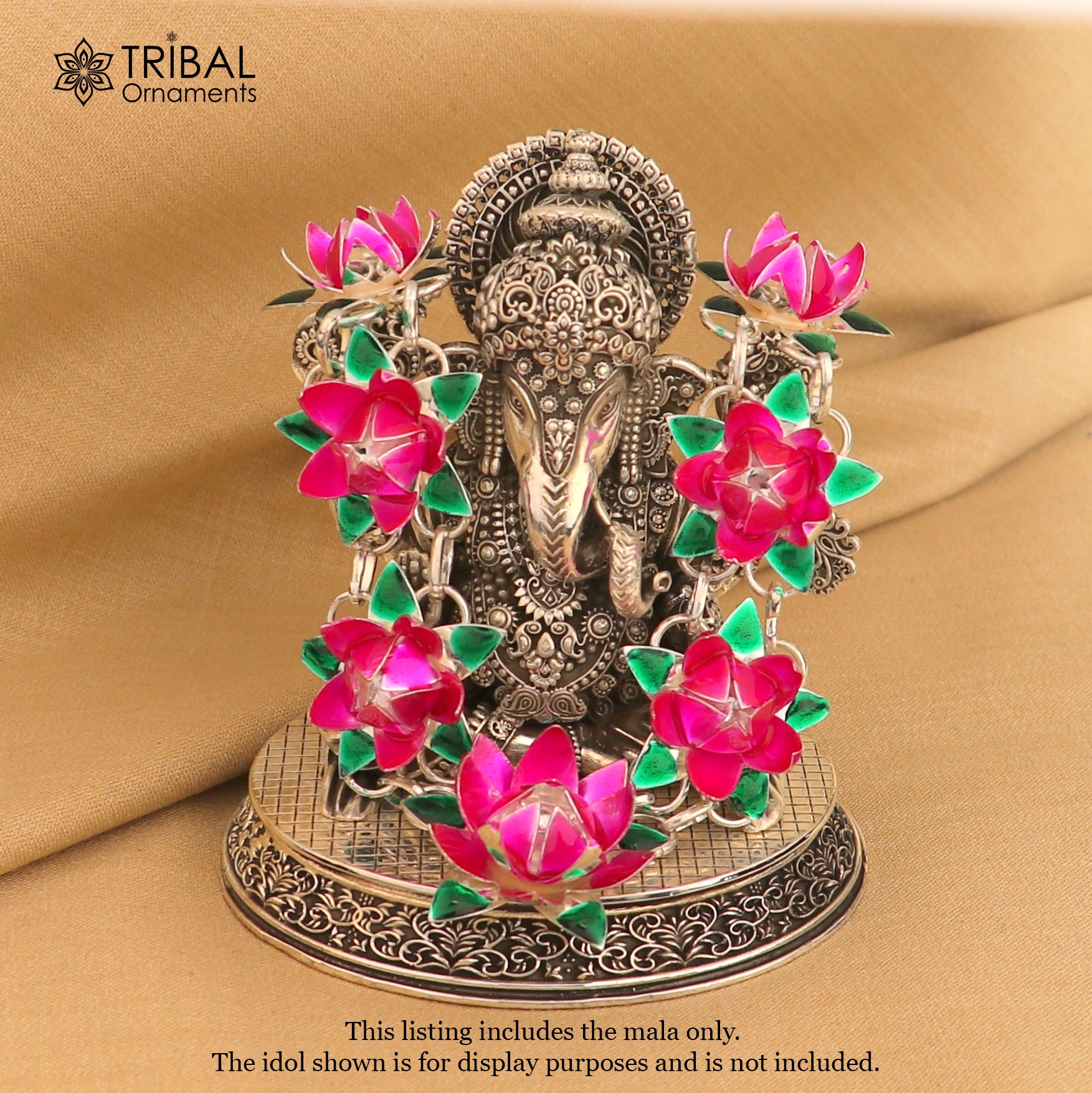 925 sterling silver lotus flower design necklace for idols or god statues a jewelry set763 - TRIBAL ORNAMENTS