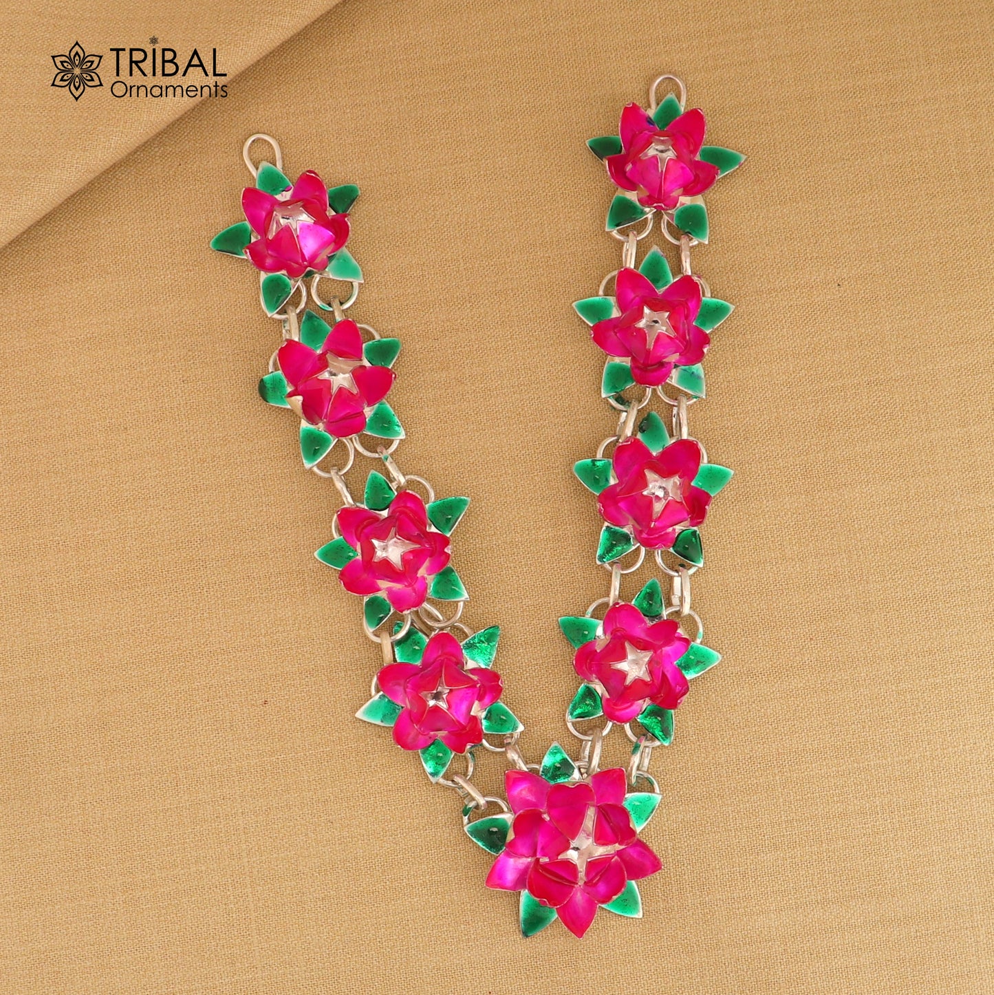 925 sterling silver lotus flower design necklace for idols or god stautes a jewelry set764 - TRIBAL ORNAMENTS