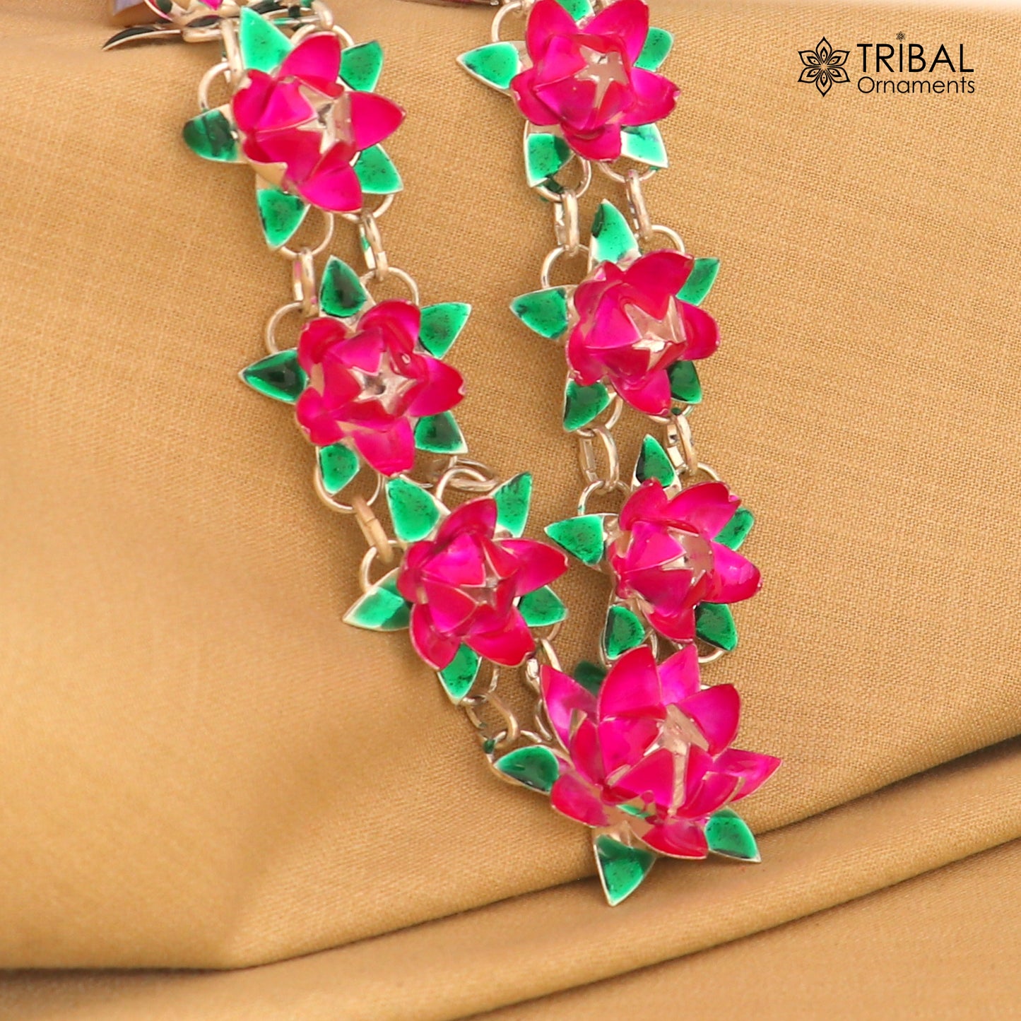 925 sterling silver lotus flower design necklace for idols or god stautes a jewelry set764 - TRIBAL ORNAMENTS