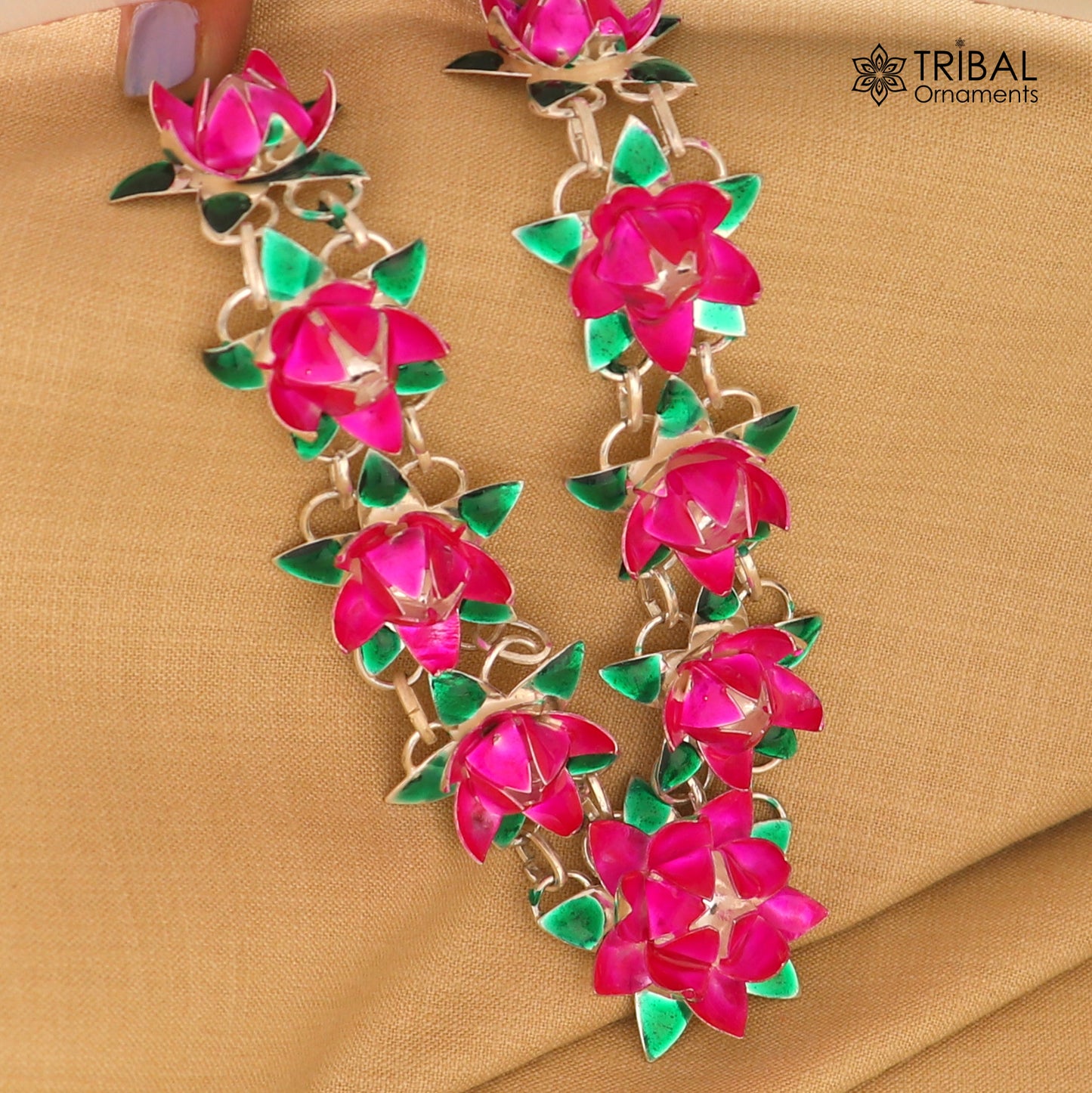 925 sterling silver lotus flower design necklace for idols or god stautes a jewelry set765 - TRIBAL ORNAMENTS