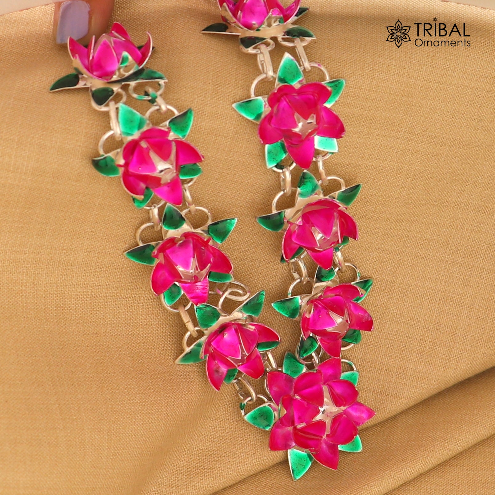 925 sterling silver lotus flower design necklace for idols or god stautes a jewelry set765 - TRIBAL ORNAMENTS