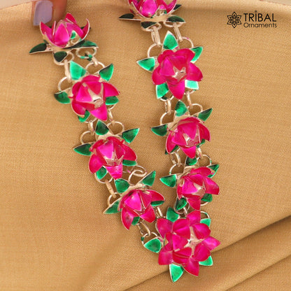 925 sterling silver lotus flower design necklace for idols or god stautes a jewelry set765 - TRIBAL ORNAMENTS