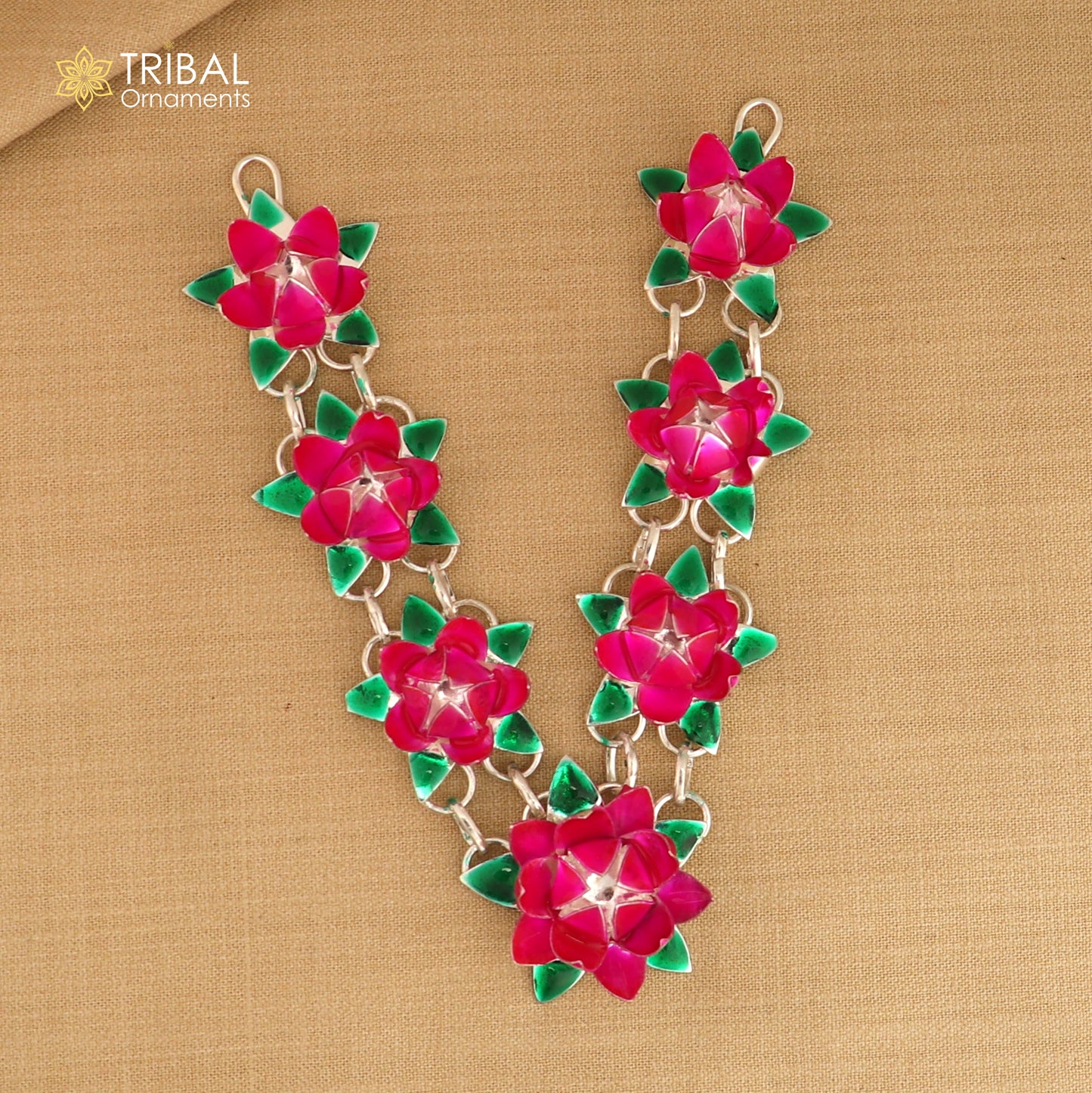 925 sterling silver lotus flower design necklace for idols or god stautes a jewelry set765 - TRIBAL ORNAMENTS