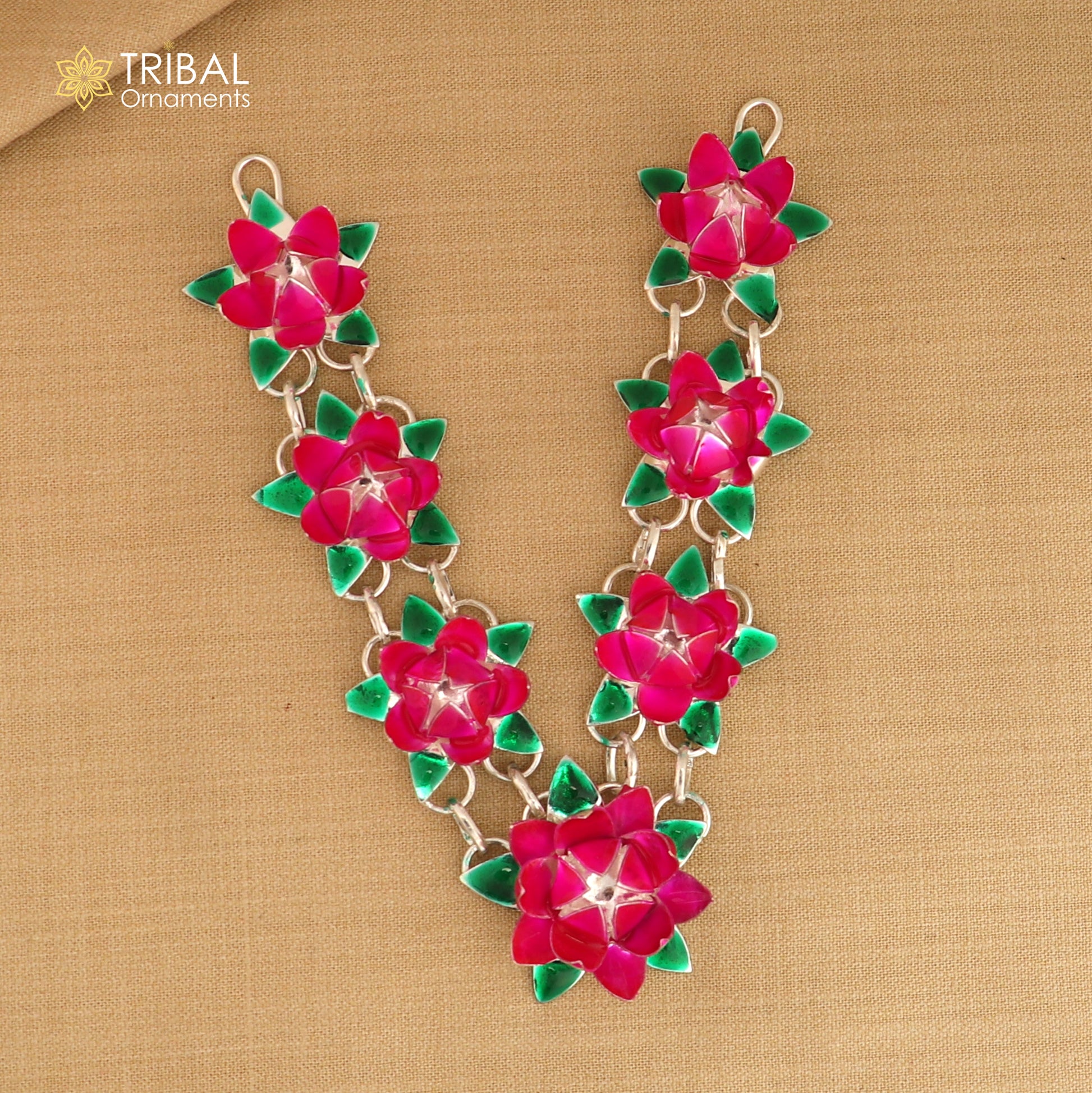 925 sterling silver lotus flower design necklace for idols or god stautes a jewelry set765 - TRIBAL ORNAMENTS