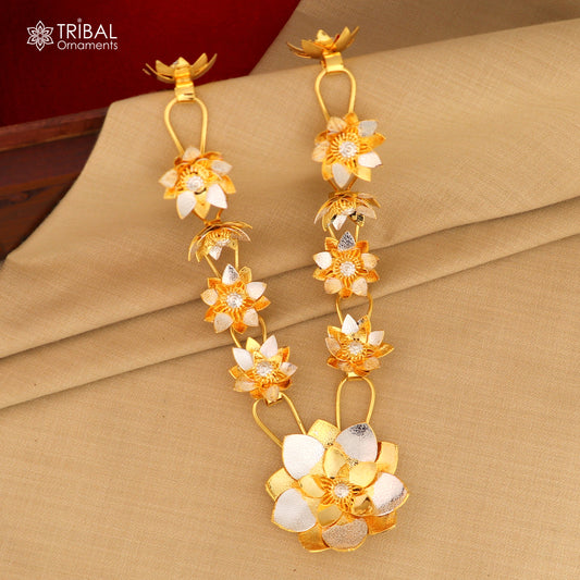 925 sterling silver lotus flower design necklace for idols or god stautes / women's jewelry set767 - TRIBAL ORNAMENTS