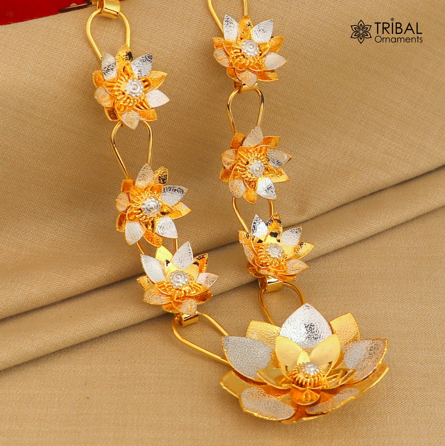 925 sterling silver lotus flower design necklace for idols or god stautes / women's jewelry set767 - TRIBAL ORNAMENTS