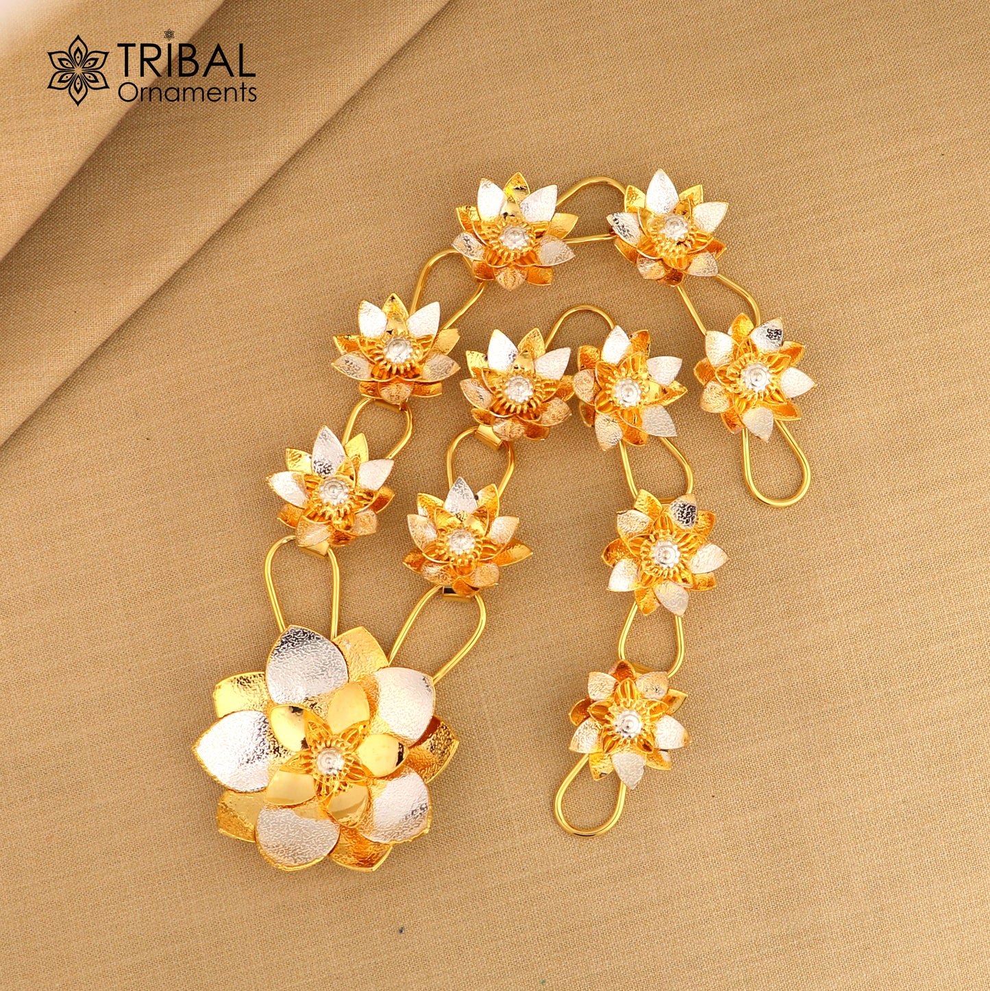 925 sterling silver lotus flower design necklace for idols or god stautes / women's jewelry set767 - TRIBAL ORNAMENTS