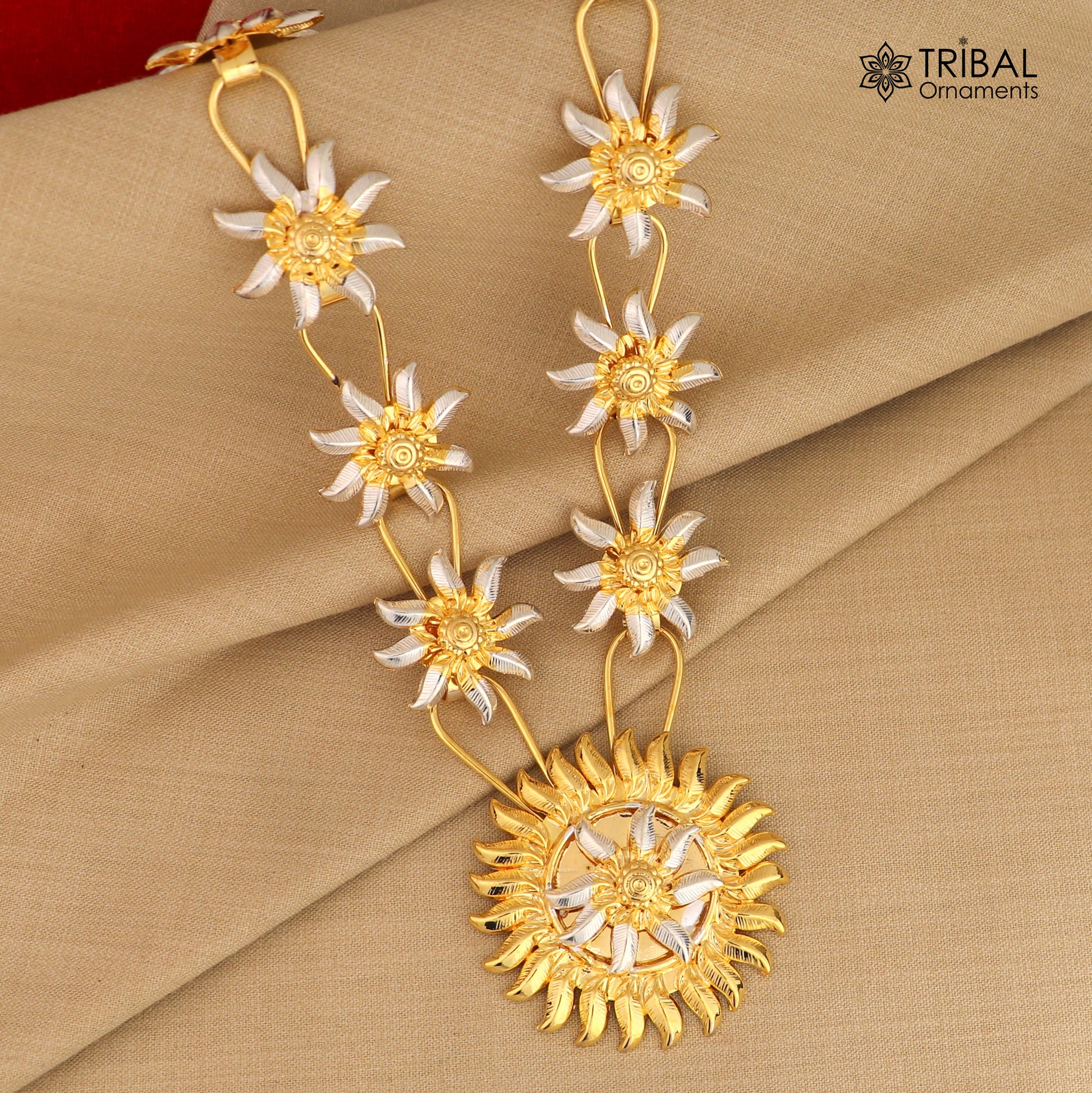 925 sterling silver lotus flower design necklace for idols or god stautes / women's jewelry set768 - TRIBAL ORNAMENTS