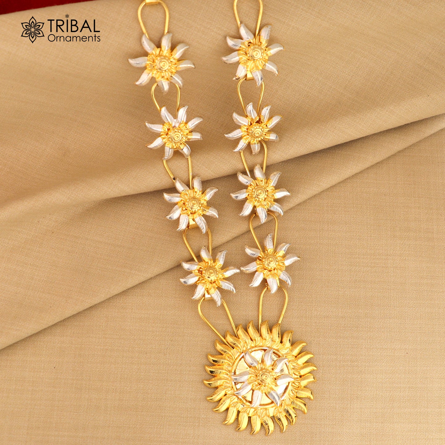 925 sterling silver lotus flower design necklace for idols or god stautes / women's jewelry set768 - TRIBAL ORNAMENTS