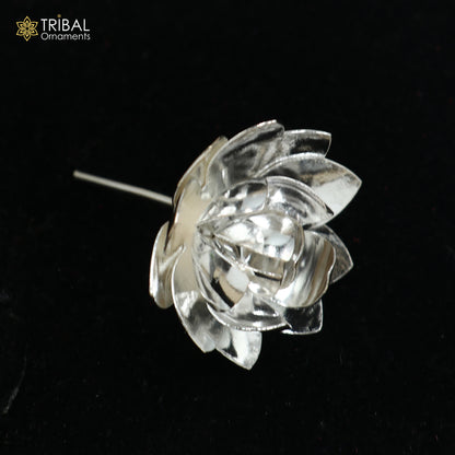 925 sterling silver lotus flower puja deity worship article from TRIBAL ORNAMENTS, used in temple rituals and offerings