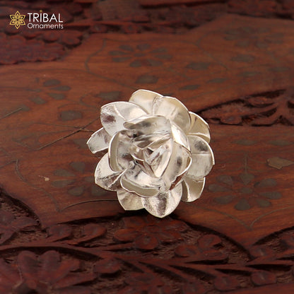 925 sterling silver lotus flower for puja and temple worship, handcrafted by TRIBAL ORNAMENTS, traditional religious worship article