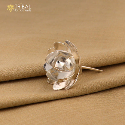 925 sterling silver lotus flower for puja and temple worship, crafted by TRIBAL ORNAMENTS, ideal for religious rituals.