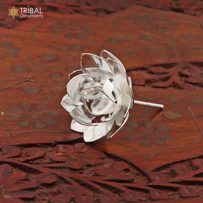 925 sterling silver lotus flower puja deity worship articles, suitable for temple use, crafted by Tribal Ornaments.
