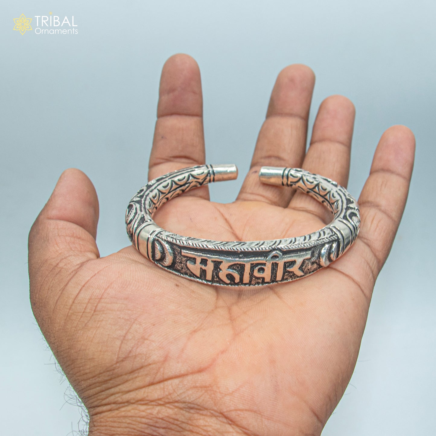 925 sterling silver Mahaveer chitai work bangle bracelet kada nsk903 - TRIBAL ORNAMENTS