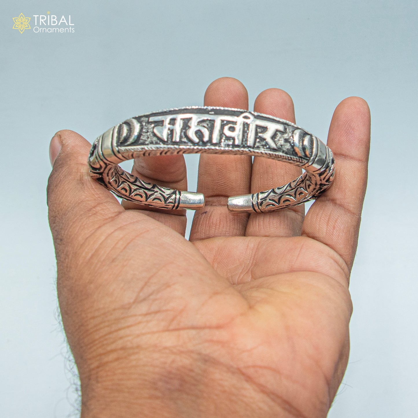 925 sterling silver Mahaveer chitai work bangle bracelet kada nsk903 - TRIBAL ORNAMENTS
