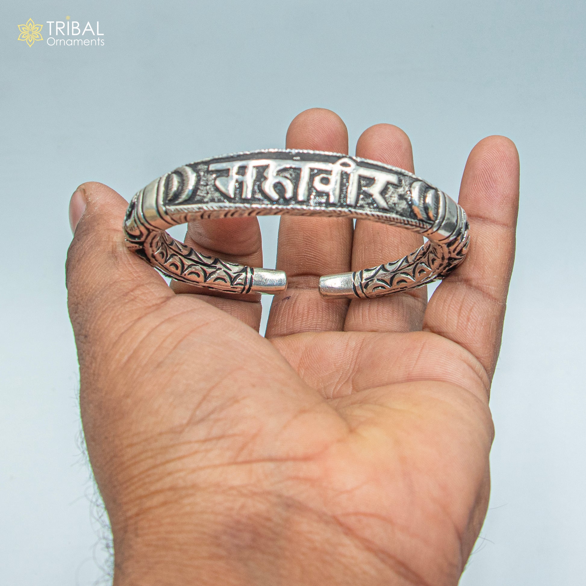 925 sterling silver Mahaveer chitai work bangle bracelet kada nsk903 - TRIBAL ORNAMENTS
