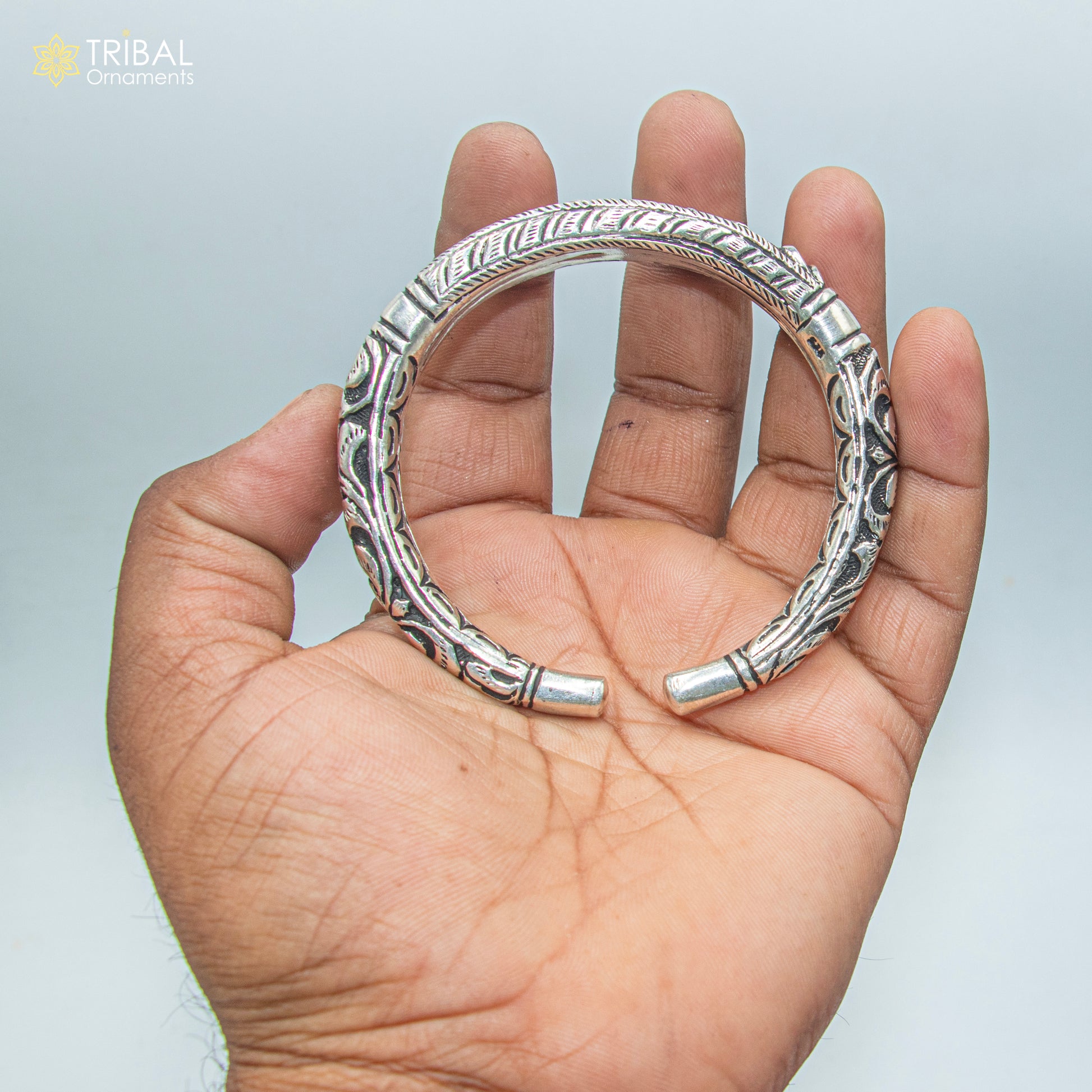 925 sterling silver Mahaveer chitai work bangle bracelet kada nsk903 - TRIBAL ORNAMENTS