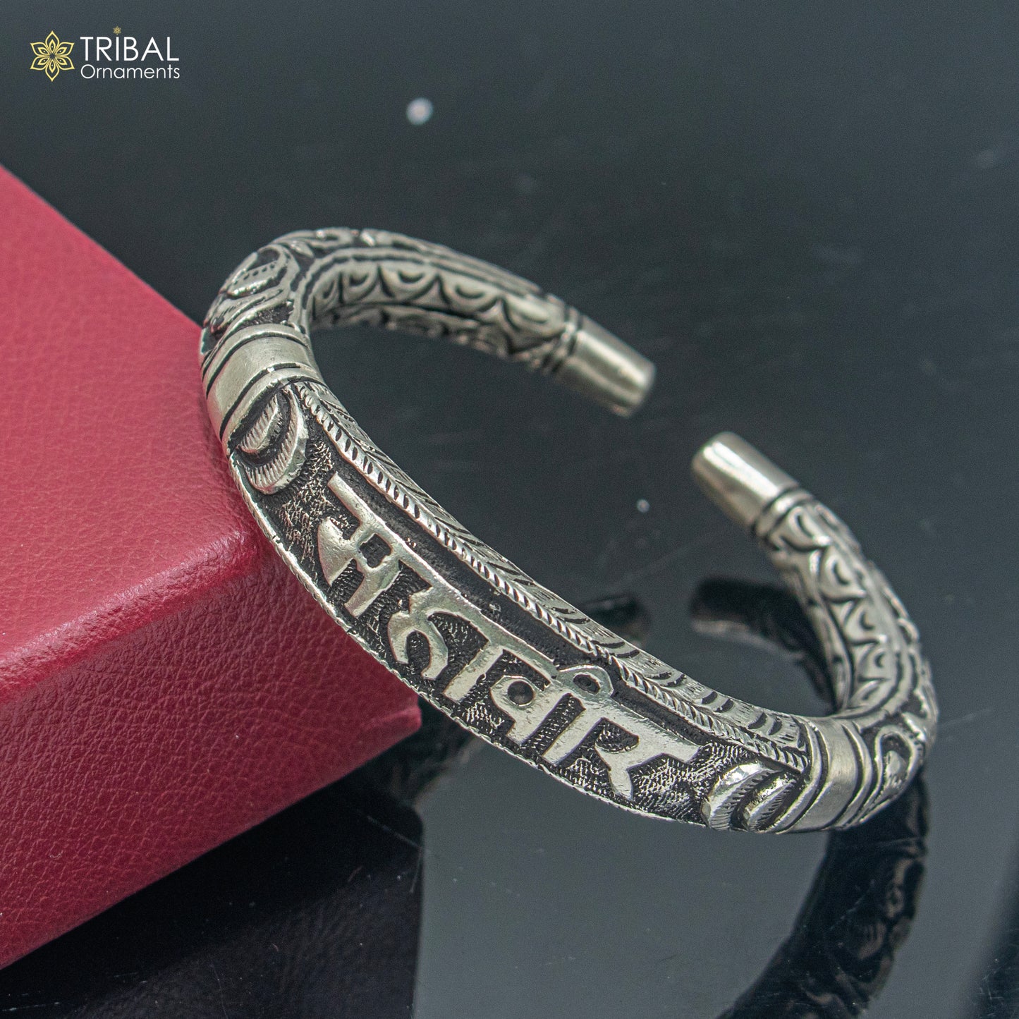 925 sterling silver Mahaveer chitai work bangle bracelet kada nsk903 - TRIBAL ORNAMENTS