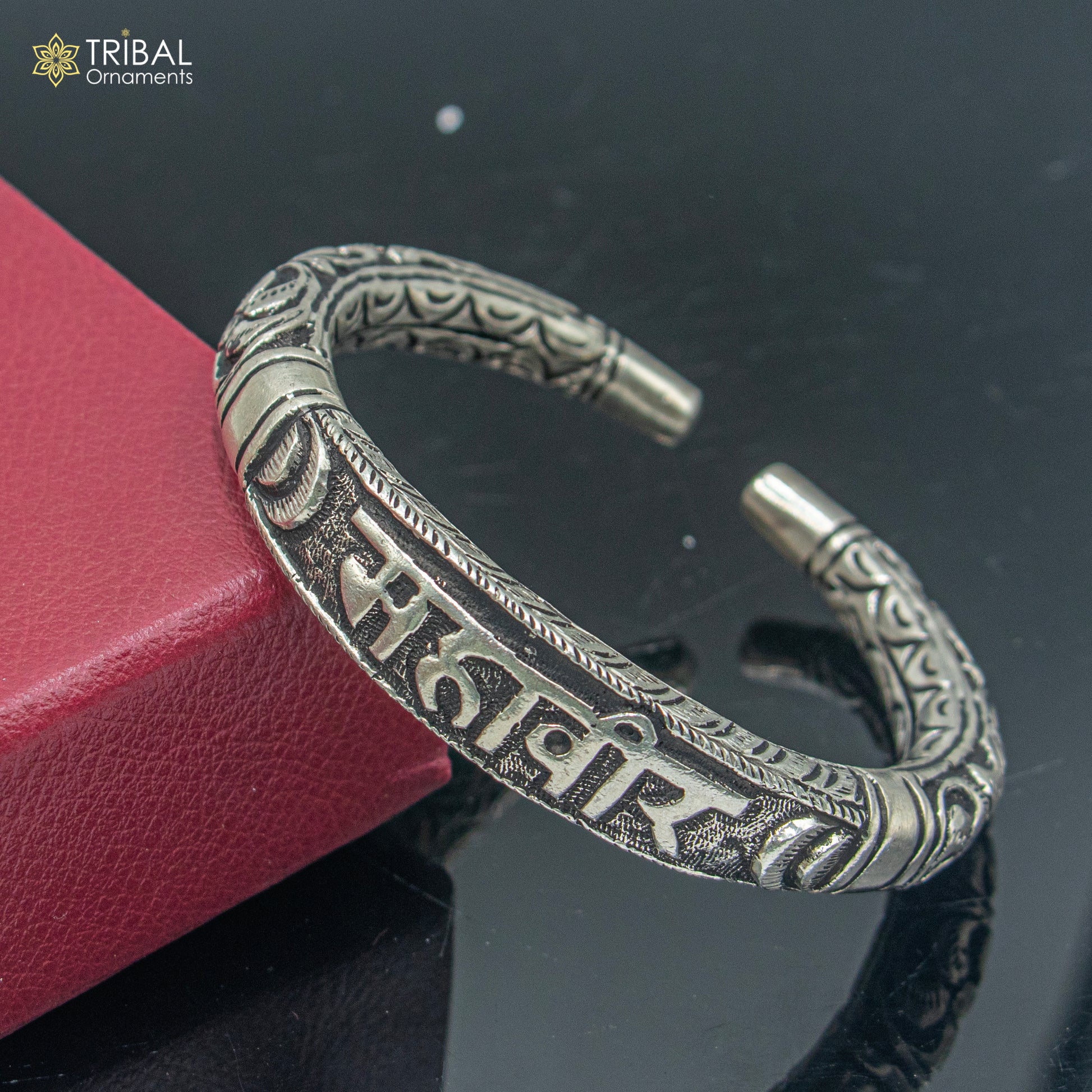 925 sterling silver Mahaveer chitai work bangle bracelet kada nsk903 - TRIBAL ORNAMENTS