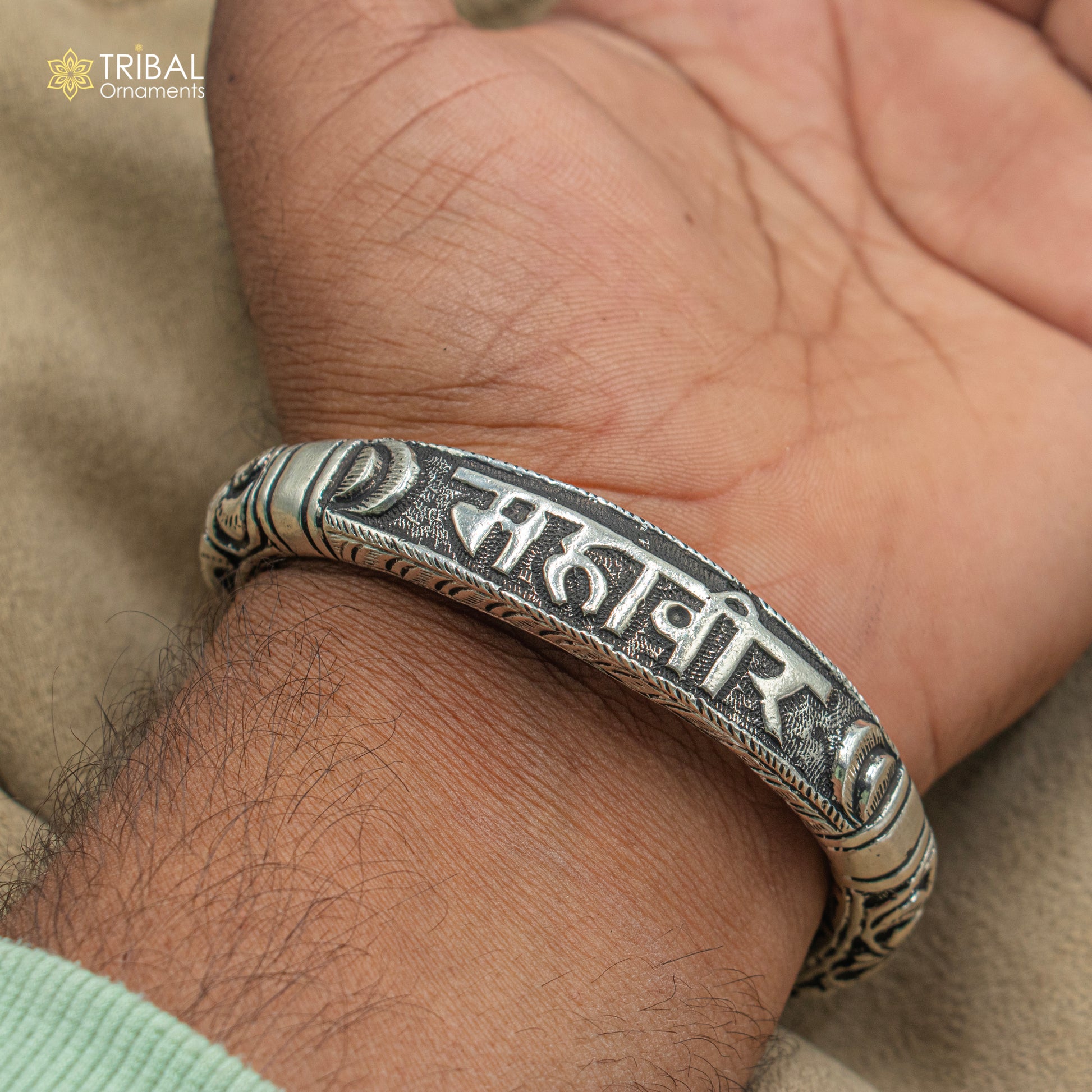 925 sterling silver Mahaveer chitai work bangle bracelet kada nsk903 - TRIBAL ORNAMENTS