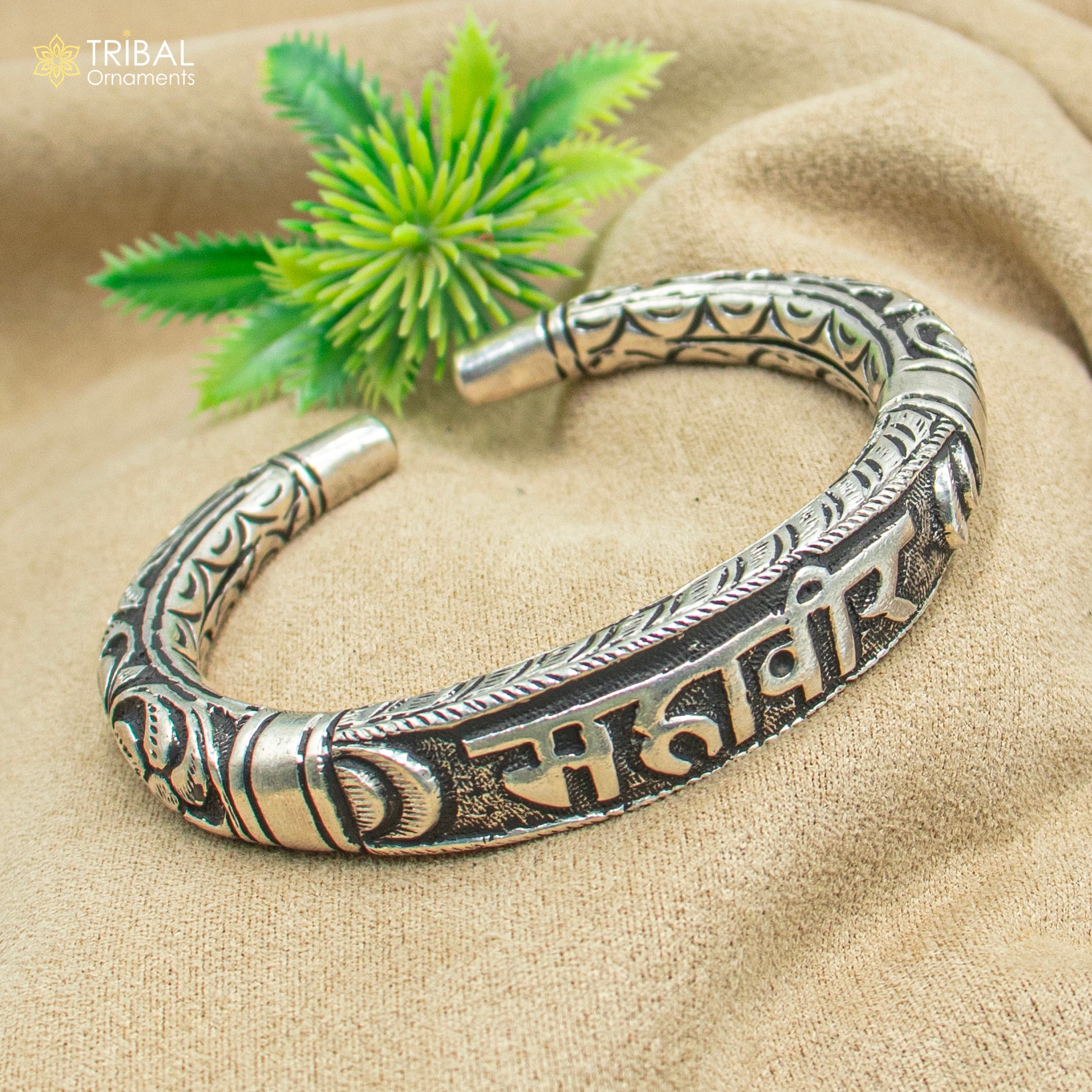 925 sterling silver Mahaveer chitai work bangle bracelet kada nsk903 - TRIBAL ORNAMENTS