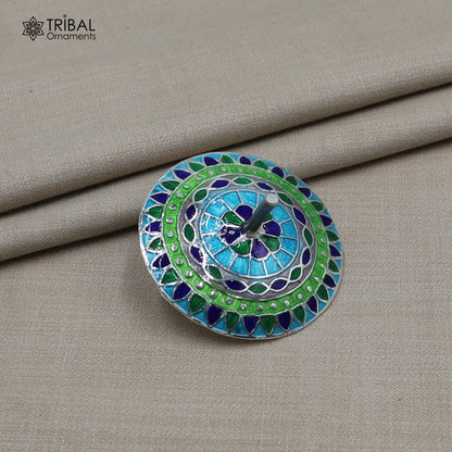 925 sterling silver mandala meenakari design Firki or Lattu toy silver toy for your baby Krishna idols article art852 - TRIBAL ORNAMENTS