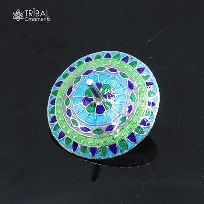 925 sterling silver mandala meenakari design Firki or Lattu toy silver toy for your baby Krishna idols article art852 - TRIBAL ORNAMENTS