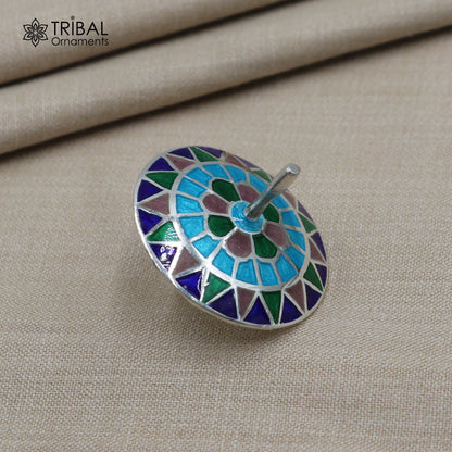 925 sterling silver mandala meenakari design Firki or Lattu toy silver toy for your baby Krishna idols article art854 - TRIBAL ORNAMENTS