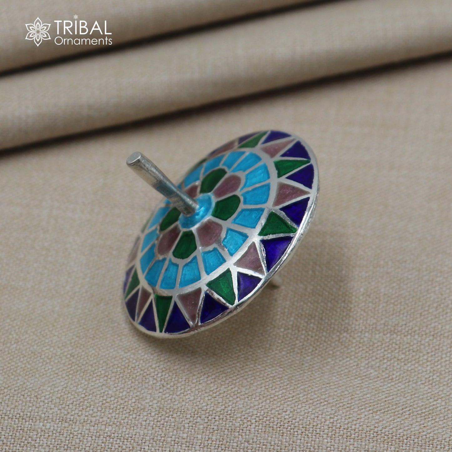 925 sterling silver mandala meenakari design Firki or Lattu toy silver toy for your baby Krishna idols article art854 - TRIBAL ORNAMENTS