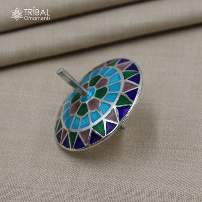 925 sterling silver mandala meenakari design Firki or Lattu toy silver toy for your baby Krishna idols article art854 - TRIBAL ORNAMENTS