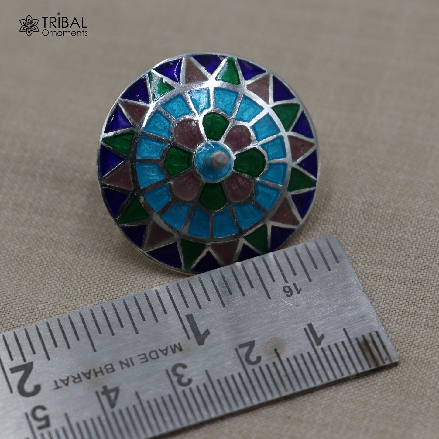 925 sterling silver mandala meenakari design Firki or Lattu toy silver toy for your baby Krishna idols article art854 - TRIBAL ORNAMENTS