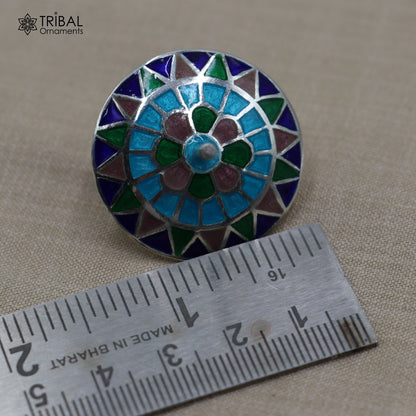 925 sterling silver mandala meenakari design Firki or Lattu toy silver toy for your baby Krishna idols article art854 - TRIBAL ORNAMENTS