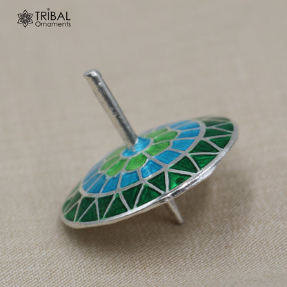 925 sterling silver mandala meenakari design Firki or Lattu toy silver toy for your baby Krishna idols article art855 - TRIBAL ORNAMENTS