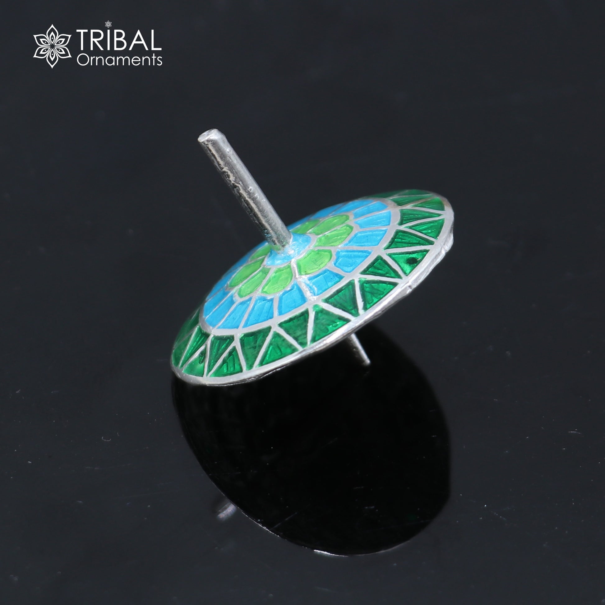 925 sterling silver mandala meenakari design Firki or Lattu toy silver toy for your baby Krishna idols article art855 - TRIBAL ORNAMENTS