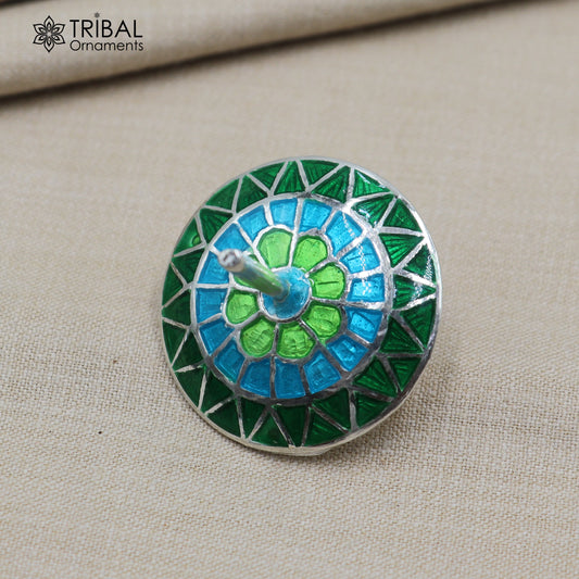 925 sterling silver mandala meenakari design Firki or Lattu toy silver toy for your baby Krishna idols article art855 - TRIBAL ORNAMENTS