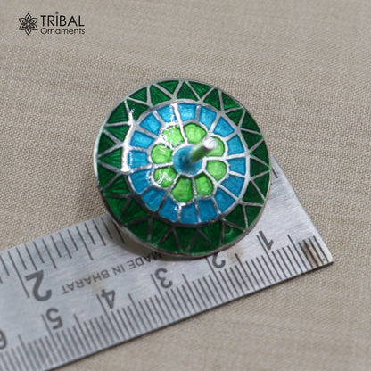 925 sterling silver mandala meenakari design Firki or Lattu toy silver toy for your baby Krishna idols article art855 - TRIBAL ORNAMENTS