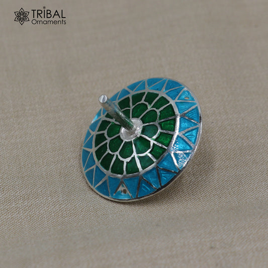 925 sterling silver mandala meenakari design Firki or Lattu toy silver toy for your baby Krishna idols article art856 - TRIBAL ORNAMENTS