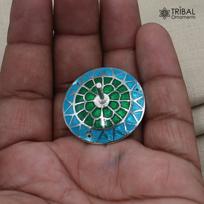 925 sterling silver mandala meenakari design Firki or Lattu toy silver toy for your baby Krishna idols article art856 - TRIBAL ORNAMENTS