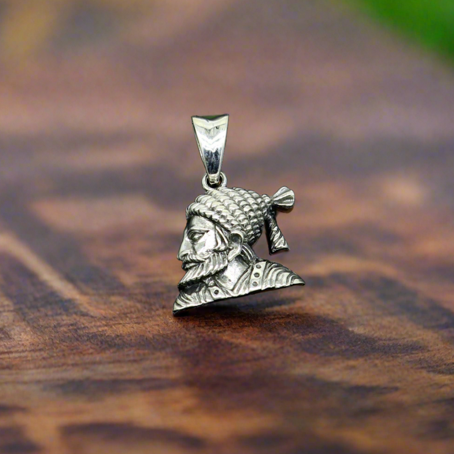 Sterling silver Maratha king Shivaji pendant, unisex royal jewelry with intricate design, crafted by TRIBAL ORNAMENTS.