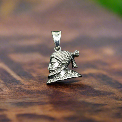 Sterling silver Maratha king Shivaji pendant, unisex royal jewelry with intricate design, crafted by TRIBAL ORNAMENTS.