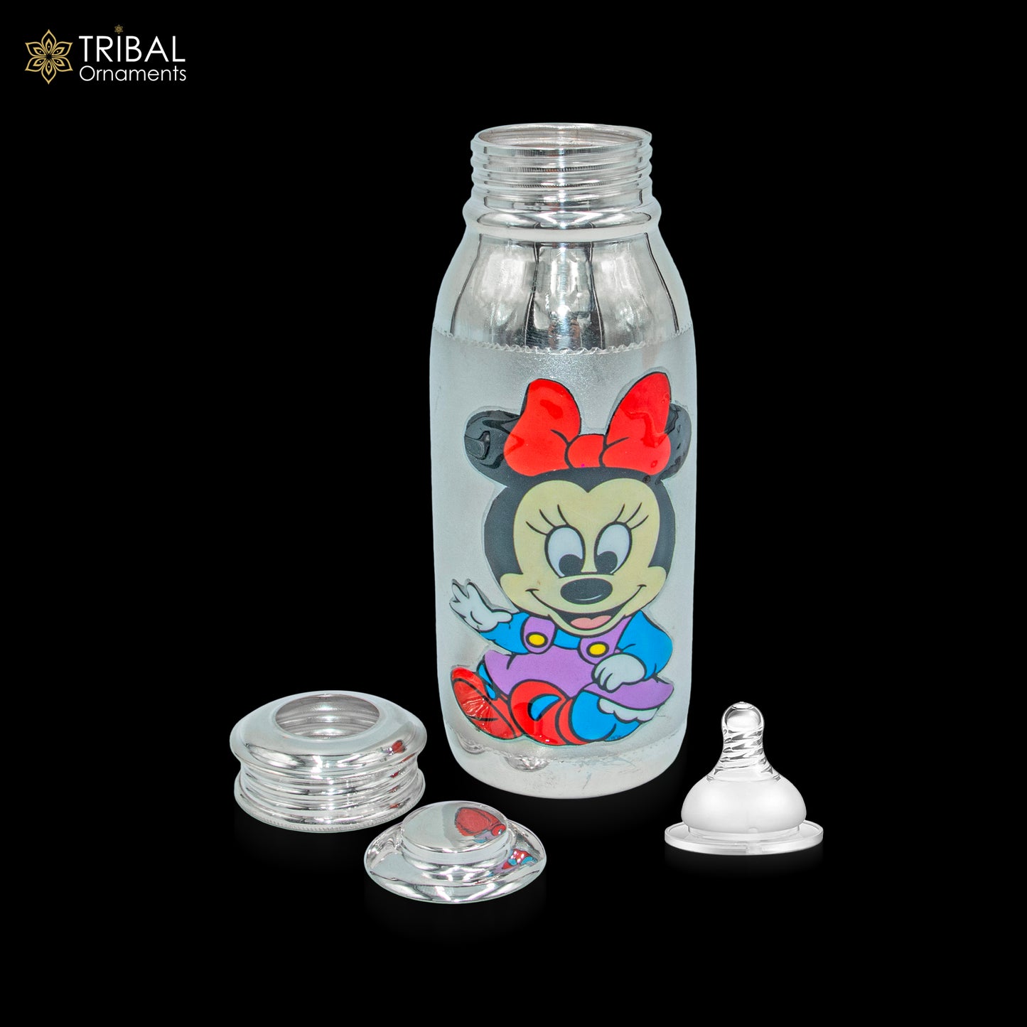 925 Sterling silver mickey mouse cartoon design  baby feeder milk bottle/ baby water bottle/ best kids gifting article sv305 - TRIBAL ORNAMENTS