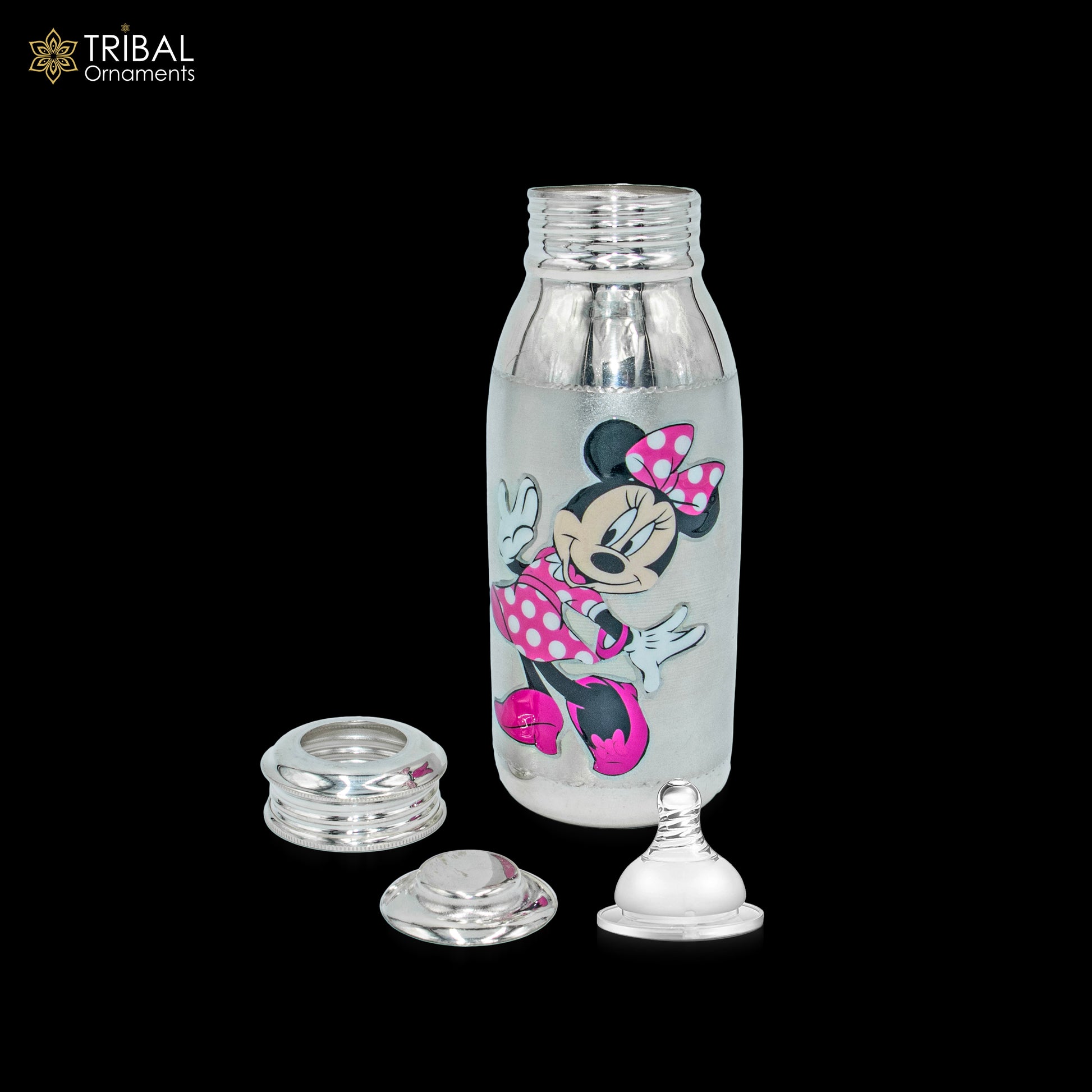 925 Sterling silver mickey  mouse cartoon design  baby feeder milk bottle/ baby water bottle/ best kids gifting article sv307 - TRIBAL ORNAMENTS