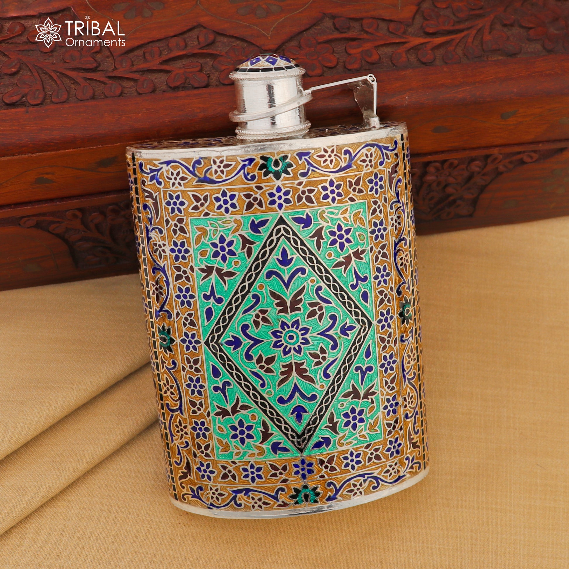 925 sterling silver minakari design silver wine bottle, silver drink bottle, royal style silver article,utensil sv321 - TRIBAL ORNAMENTS