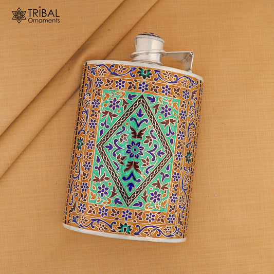 925 sterling silver minakari design silver wine bottle, silver drink bottle, royal style silver article,utensil sv321 - TRIBAL ORNAMENTS