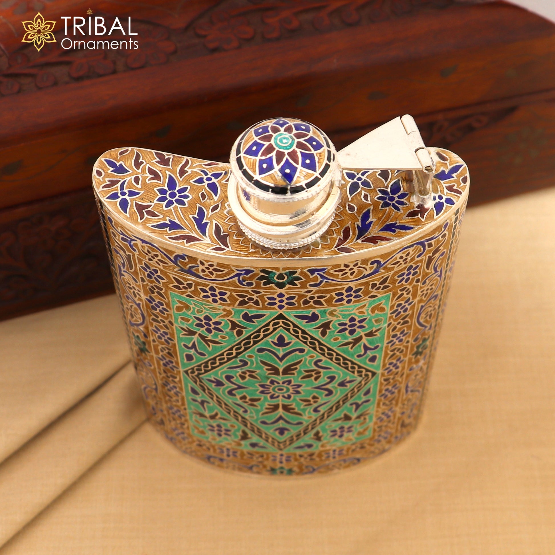 925 sterling silver minakari design silver wine bottle, silver drink bottle, royal style silver article,utensil sv321 - TRIBAL ORNAMENTS