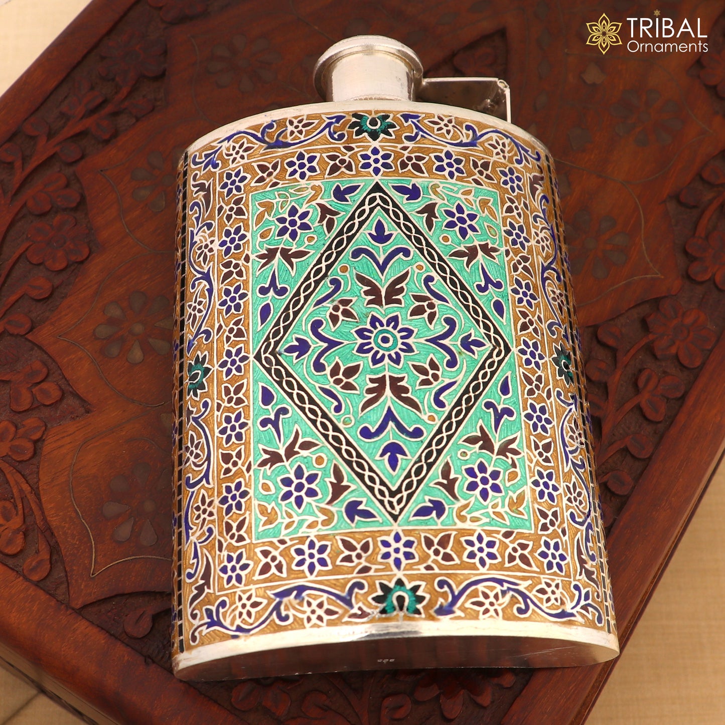 925 sterling silver minakari design silver wine bottle, silver drink bottle, royal style silver article,utensil sv321 - TRIBAL ORNAMENTS