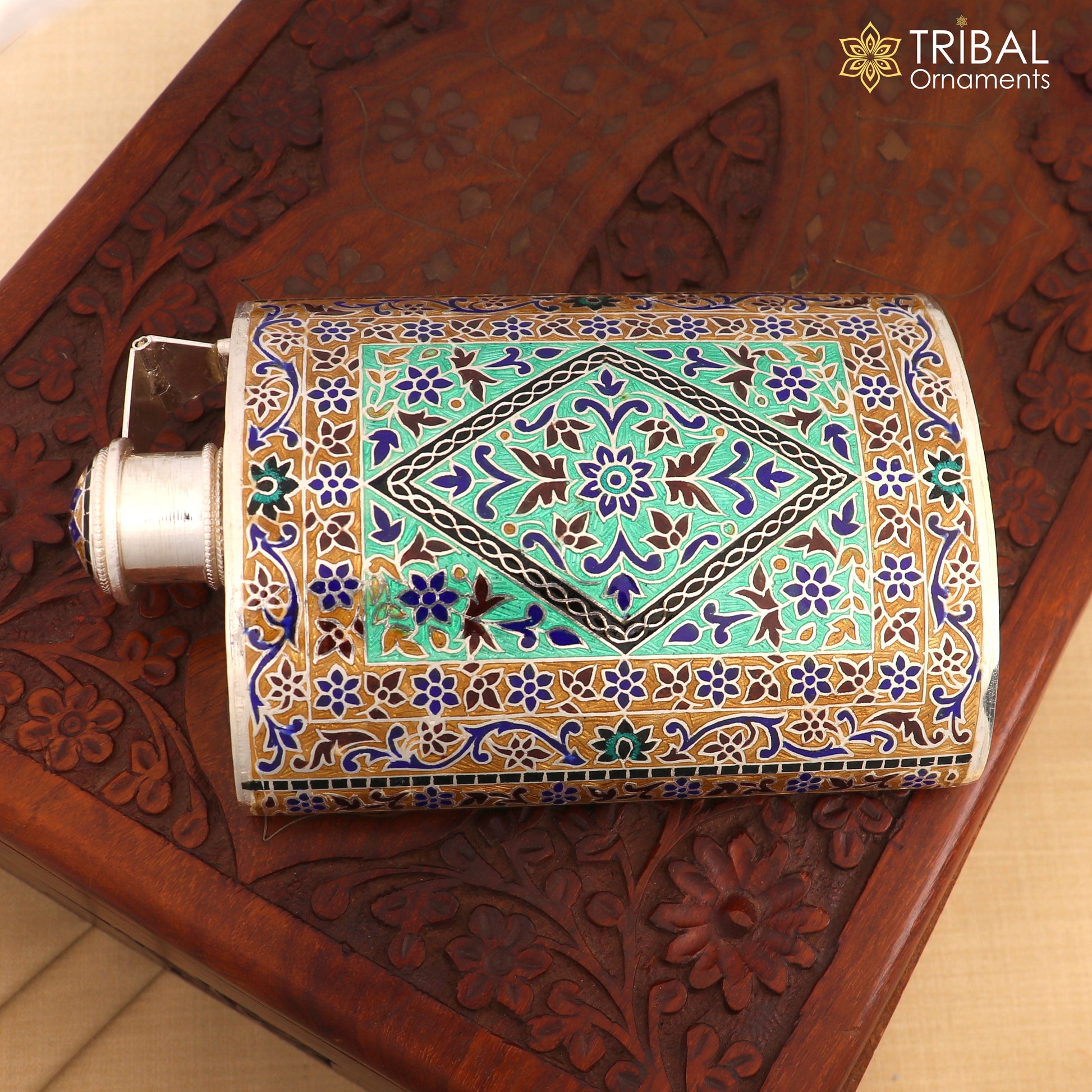 925 sterling silver minakari design silver wine bottle, silver drink bottle, royal style silver article,utensil sv321 - TRIBAL ORNAMENTS