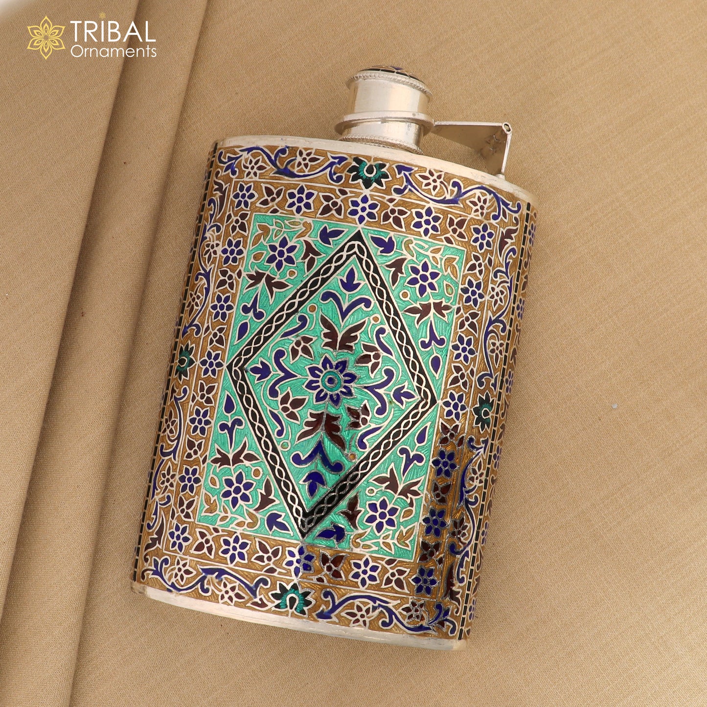 925 sterling silver minakari design silver wine bottle, silver drink bottle, royal style silver article,utensil sv321 - TRIBAL ORNAMENTS