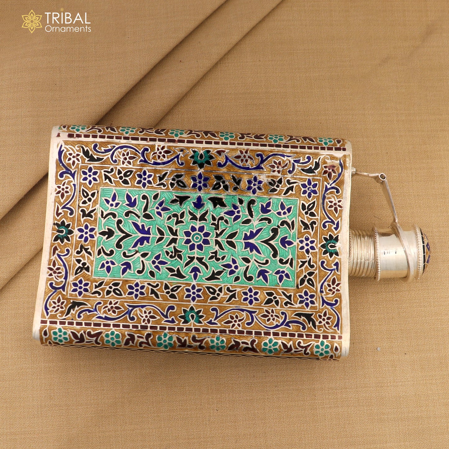 925 sterling silver minakari design silver wine bottle, silver drink bottle, royal style silver article,utensil sv321 - TRIBAL ORNAMENTS